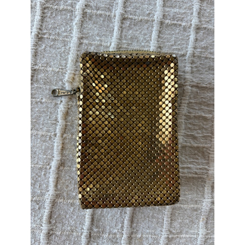 Vintage Whiting & Davis Gold Metal Mesh Coin Purse Zipper Pouch cigarette Case